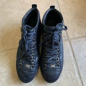 Balenciaga Navy Arena Leather High Top Sneakers
